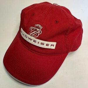 Vintage Budweiser Hat Red 6 Panel High Crown TRUCKER Adjustable One Size